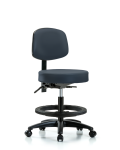 Vinyl Stool with Back - Medium Bench Height with Seat Tilt, Black Foot Ring, & Casters in Imperial Blue Trailblazer Vinyl VMBST-RG-T1-BF-RC-8582