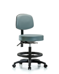 Vinyl Stool with Back - Medium Bench Height with Seat Tilt, Black Foot Ring, & Casters in Storm Supernova Vinyl VMBST-RG-T1-BF-RC-8822