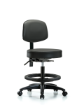Vinyl Stool with Back - Medium Bench Height with Seat Tilt, Black Foot Ring, & Casters in Carbon Supernova Vinyl VMBST-RG-T1-BF-RC-8823