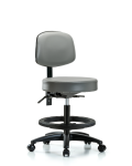 Vinyl Stool with Back - Medium Bench Height with Seat Tilt, Black Foot Ring, & Casters in Sterling Supernova Vinyl VMBST-RG-T1-BF-RC-8840