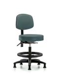 Vinyl Stool with Back - Medium Bench Height with Seat Tilt, Black Foot Ring, & Stationary Glides in Colonial Blue Trailblazer Vinyl VMBST-RG-T1-BF-RG-8546