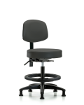 Vinyl Stool with Back - Medium Bench Height with Seat Tilt, Black Foot Ring, & Stationary Glides in Charcoal Trailblazer Vinyl VMBST-RG-T1-BF-RG-8605