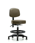 Vinyl Stool with Back - Medium Bench Height with Seat Tilt, Black Foot Ring, & Stationary Glides in Taupe Supernova Vinyl VMBST-RG-T1-BF-RG-8809