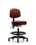 Vinyl Stool with Back - Medium Bench Height with Seat Tilt, Black Foot Ring, & Stationary Glides in Taupe Supernova Vinyl VMBST-RG-T1-BF-RG-8815