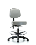Vinyl Stool with Back - Medium Bench Height with Seat Tilt, Chrome Foot Ring, & Casters in Dove Trailblazer Vinyl VMBST-RG-T1-CF-RC-8567