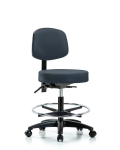 Vinyl Stool with Back - Medium Bench Height with Seat Tilt, Chrome Foot Ring, & Casters in Imperial Blue Trailblazer Vinyl VMBST-RG-T1-CF-RC-8582
