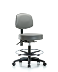 Vinyl Stool with Back - Medium Bench Height with Seat Tilt, Chrome Foot Ring, & Casters in Sterling Supernova Vinyl VMBST-RG-T1-CF-RC-8840