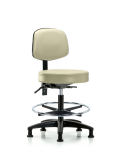 Vinyl Stool with Back - Medium Bench Height with Seat Tilt, Chrome Foot Ring, & Stationary Glides in Adobe White Trailblazer Vinyl VMBST-RG-T1-CF-RG-8501