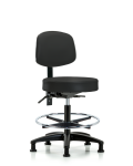 Vinyl Stool with Back - Medium Bench Height with Seat Tilt, Chrome Foot Ring, & Stationary Glides in Black Trailblazer Vinyl VMBST-RG-T1-CF-RG-8540