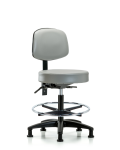 Vinyl Stool with Back - Medium Bench Height with Seat Tilt, Chrome Foot Ring, & Stationary Glides in Dove Trailblazer Vinyl VMBST-RG-T1-CF-RG-8567
