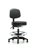 Vinyl Stool with Back - Medium Bench Height with Seat Tilt, Chrome Foot Ring, & Stationary Glides in Carbon Supernova Vinyl VMBST-RG-T1-CF-RG-8823
