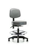 Vinyl Stool with Back - Medium Bench Height with Seat Tilt, Chrome Foot Ring, & Stationary Glides in Sterling Supernova Vinyl VMBST-RG-T1-CF-RG-8840