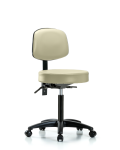 Vinyl Stool with Back - Medium Bench Height with Seat Tilt & Casters in Adobe White Trailblazer Vinyl VMBST-RG-T1-NF-RC-8501