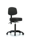 Vinyl Stool with Back - Medium Bench Height with Seat Tilt & Casters in Black Trailblazer Vinyl VMBST-RG-T1-NF-RC-8540