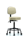 Vinyl Stool with Back - Medium Bench Height with Round Tube Base & Casters in Adobe White Trailblazer Vinyl VMBST-RT-T0-RC-8501