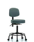 Vinyl Stool with Back - Medium Bench Height with Round Tube Base & Casters in Colonial Blue Trailblazer Vinyl VMBST-RT-T0-RC-8546