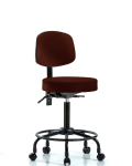 Vinyl Stool with Back - Medium Bench Height with Round Tube Base & Casters in Burgundy Trailblazer Vinyl VMBST-RT-T0-RC-8569