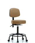 Vinyl Stool with Back - Medium Bench Height with Round Tube Base & Casters in Taupe Trailblazer Vinyl VMBST-RT-T0-RC-8584
