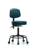 Vinyl Stool with Back - Medium Bench Height with Round Tube Base & Casters in Marine Blue Supernova Vinyl VMBST-RT-T0-RC-8801