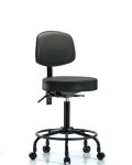 Vinyl Stool with Back - Medium Bench Height with Round Tube Base & Casters in Carbon Supernova Vinyl VMBST-RT-T0-RC-8823