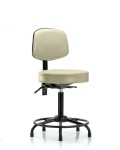 Vinyl Stool with Back - Medium Bench Height with Round Tube Base & Stationary Glides in Adobe White Trailblazer Vinyl VMBST-RT-T0-RG-8501