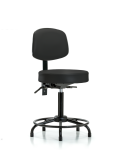 Vinyl Stool with Back - Medium Bench Height with Round Tube Base & Stationary Glides in Black Trailblazer Vinyl VMBST-RT-T0-RG-8540