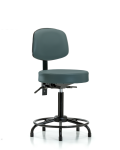 Vinyl Stool with Back - Medium Bench Height with Round Tube Base & Stationary Glides in Colonial Blue Trailblazer Vinyl VMBST-RT-T0-RG-8546