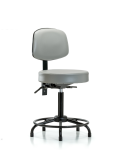 Vinyl Stool with Back - Medium Bench Height with Round Tube Base & Stationary Glides in Dove Trailblazer Vinyl VMBST-RT-T0-RG-8567