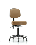 Vinyl Stool with Back - Medium Bench Height with Round Tube Base & Stationary Glides in Taupe Trailblazer Vinyl VMBST-RT-T0-RG-8584