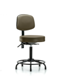 Vinyl Stool with Back - Medium Bench Height with Round Tube Base & Stationary Glides in Taupe Supernova Vinyl VMBST-RT-T0-RG-8809