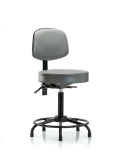 Vinyl Stool with Back - Medium Bench Height with Round Tube Base & Stationary Glides in Sterling Supernova Vinyl VMBST-RT-T0-RG-8840