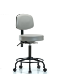 Vinyl Stool with Back - Medium Bench Height with Round Tube Base, Seat Tilt, & Casters in Dove Trailblazer Vinyl VMBST-RT-T1-RC-8567