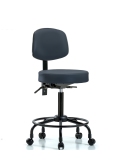 Vinyl Stool with Back - Medium Bench Height with Round Tube Base, Seat Tilt, & Casters in Imperial Blue Trailblazer Vinyl VMBST-RT-T1-RC-8582