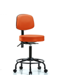 Vinyl Stool with Back - Medium Bench Height with Round Tube Base, Seat Tilt, & Casters in Orange Kist Trailblazer Vinyl VMBST-RT-T1-RC-8613