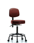 Vinyl Stool with Back - Medium Bench Height with Round Tube Base, Seat Tilt, & Casters in Taupe Supernova Vinyl VMBST-RT-T1-RC-8815