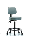 Vinyl Stool with Back - Medium Bench Height with Round Tube Base, Seat Tilt, & Casters in Storm Supernova Vinyl VMBST-RT-T1-RC-8822