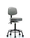 Vinyl Stool with Back - Medium Bench Height with Round Tube Base, Seat Tilt, & Casters in Sterling Supernova Vinyl VMBST-RT-T1-RC-8840