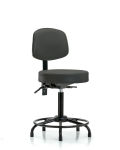 Vinyl Stool with Back - Medium Bench Height with Round Tube Base, Seat Tilt, & Stationary Glides in Charcoal Trailblazer Vinyl VMBST-RT-T1-RG-8605