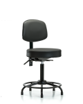 Vinyl Stool with Back - Medium Bench Height with Round Tube Base, Seat Tilt, & Stationary Glides in Carbon Supernova Vinyl VMBST-RT-T1-RG-8823