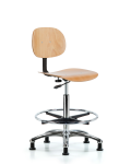 Wood Chair Chrome - High Bench Height with Chrome Foot Ring & Stationary Glides WHBCH-CR-CF-RG