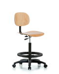 Wood Chair - High Bench Height with Black Foot Ring & Casters WHBCH-RG-BF-RC