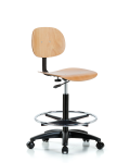 Wood Chair - High Bench Height with Chrome Foot Ring & Casters WHBCH-RG-CF-RC