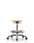 Wood Stool Chrome - High Bench Height with Chrome Foot Ring & Casters WHBSO-CR-CF-CC