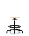 Wood Stool - High Bench Height with Black Foot Ring & Casters WHBSO-RG-BF-RC