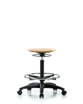 Wood Stool - High Bench Height with Chrome Foot Ring & Casters WHBSO-RG-CF-RC