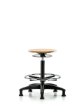 Wood Stool - High Bench Height with Chrome Foot Ring & Stationary Glides WHBSO-RG-CF-RG