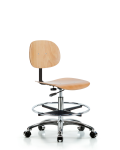 Wood Chair Chrome - Medium Bench Height with Chrome Foot Ring & Casters WMBCH-CR-CF-CC