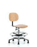 Wood Chair Chrome - Medium Bench Height with Chrome Foot Ring & Stationary Glides WMBCH-CR-CF-RG