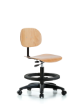 Wood Chair - Medium Bench Height with Black Foot Ring & Casters WMBCH-RG-BF-RC
