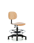 Wood Chair - Medium Bench Height with Chrome Foot Ring & Stationary Glides WMBCH-RG-CF-RG